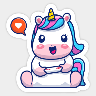 Cute Unicorn Gaming Cartoon Sticker